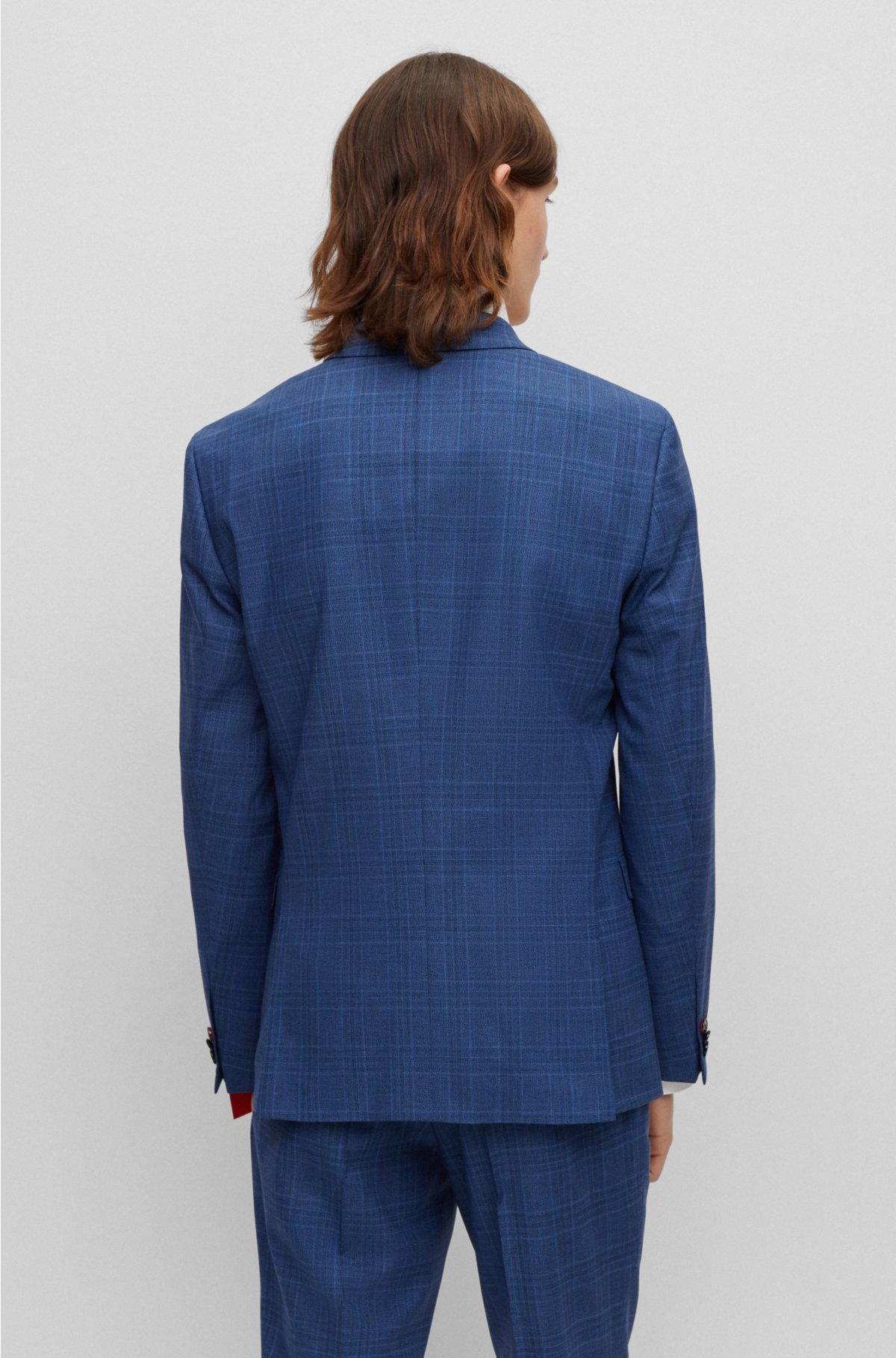 Extra-slim-fit suit in checked performance-stretch cloth, Turquoise