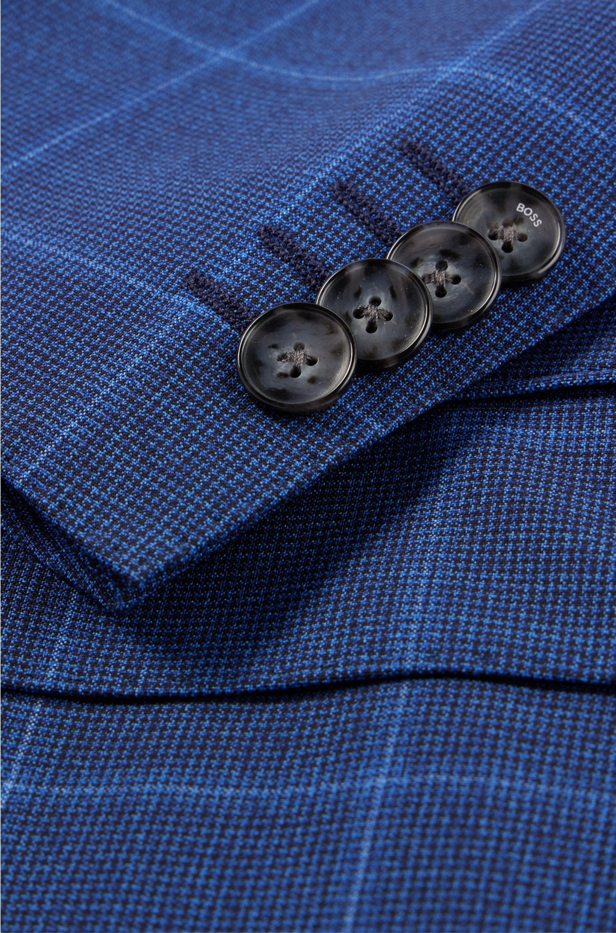 Slim-fit suit in checkered virgin wool, Dark Blue