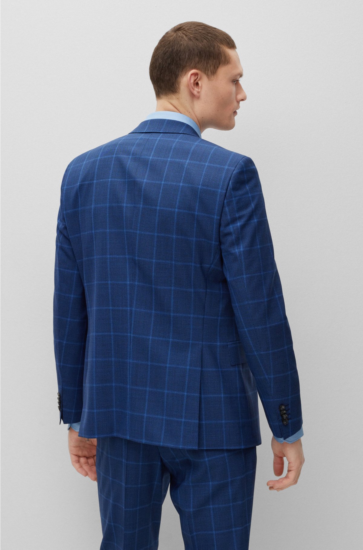 Slim-fit suit in checkered virgin wool, Dark Blue