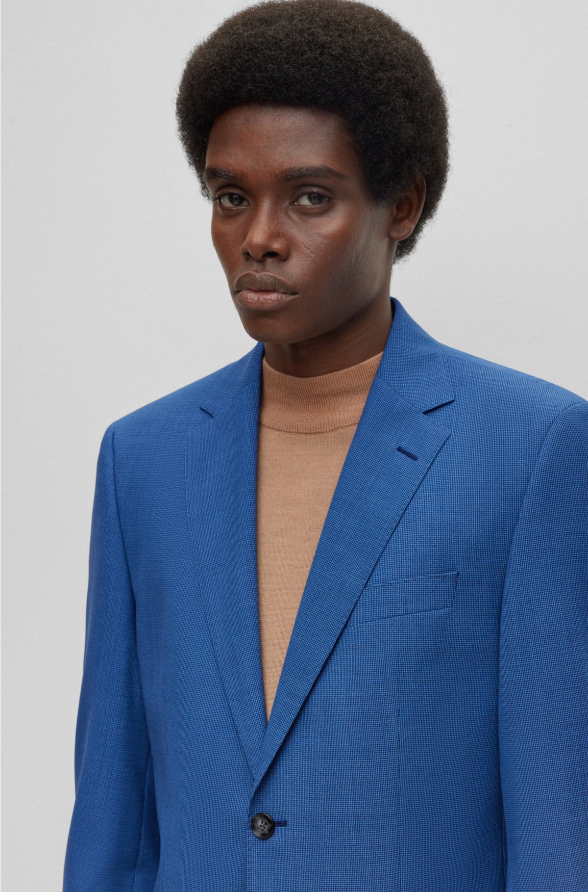 Regular-fit suit in micro-patterned virgin wool, Dark Blue