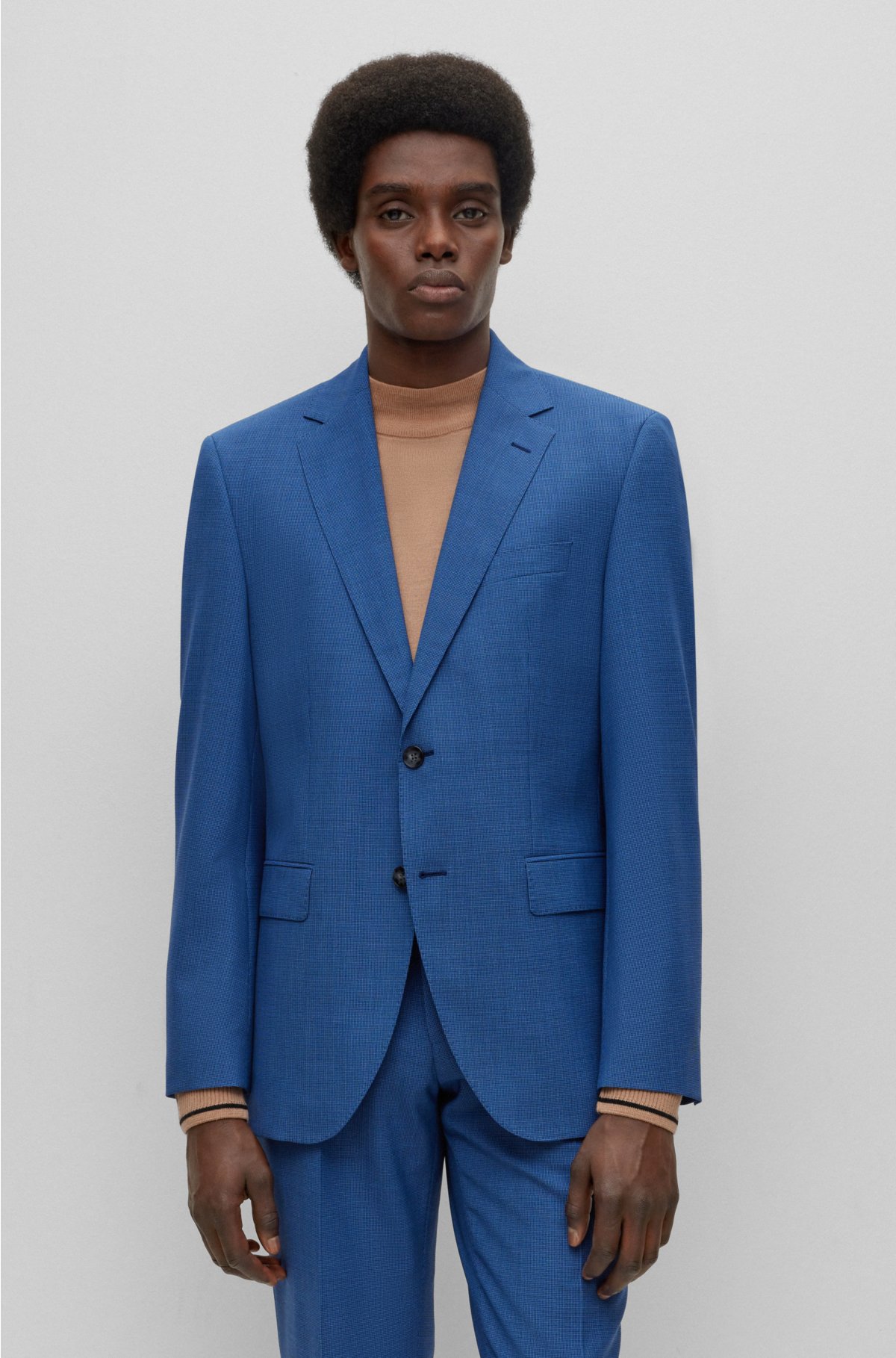 Regular-fit suit in micro-patterned virgin wool, Dark Blue