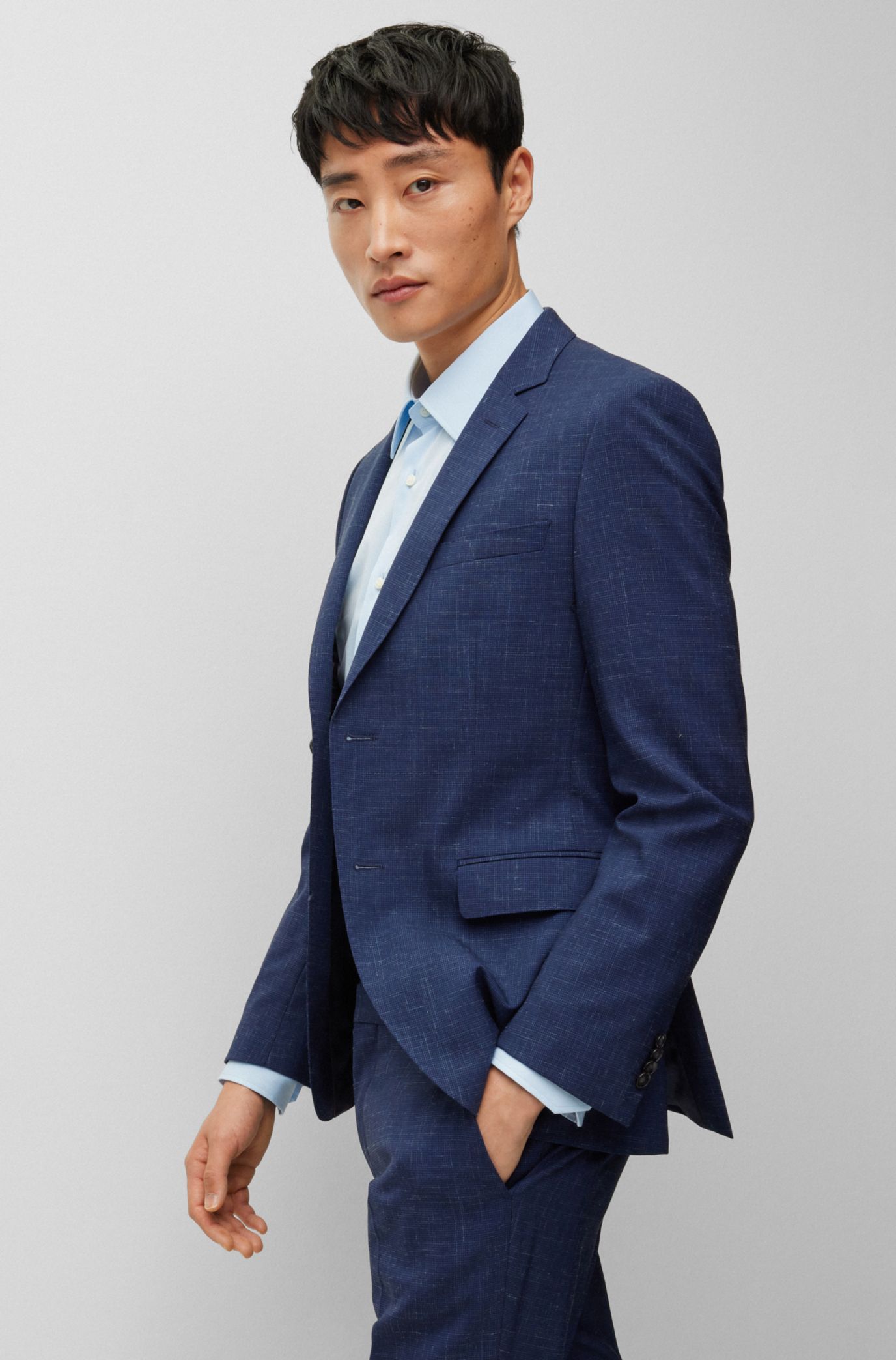 BOSS - Slim-fit suit in a linen blend