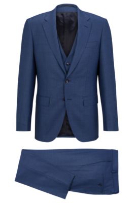 Shop Hugo Boss Three-piece Slim-fit Suit In Virgin Wool In Dark Blue