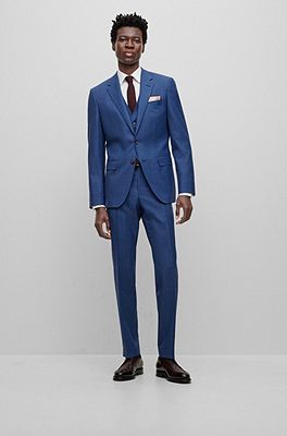 Buy Men Blue Slim Fit Solid Formal Three Piece Suit Online - 773159