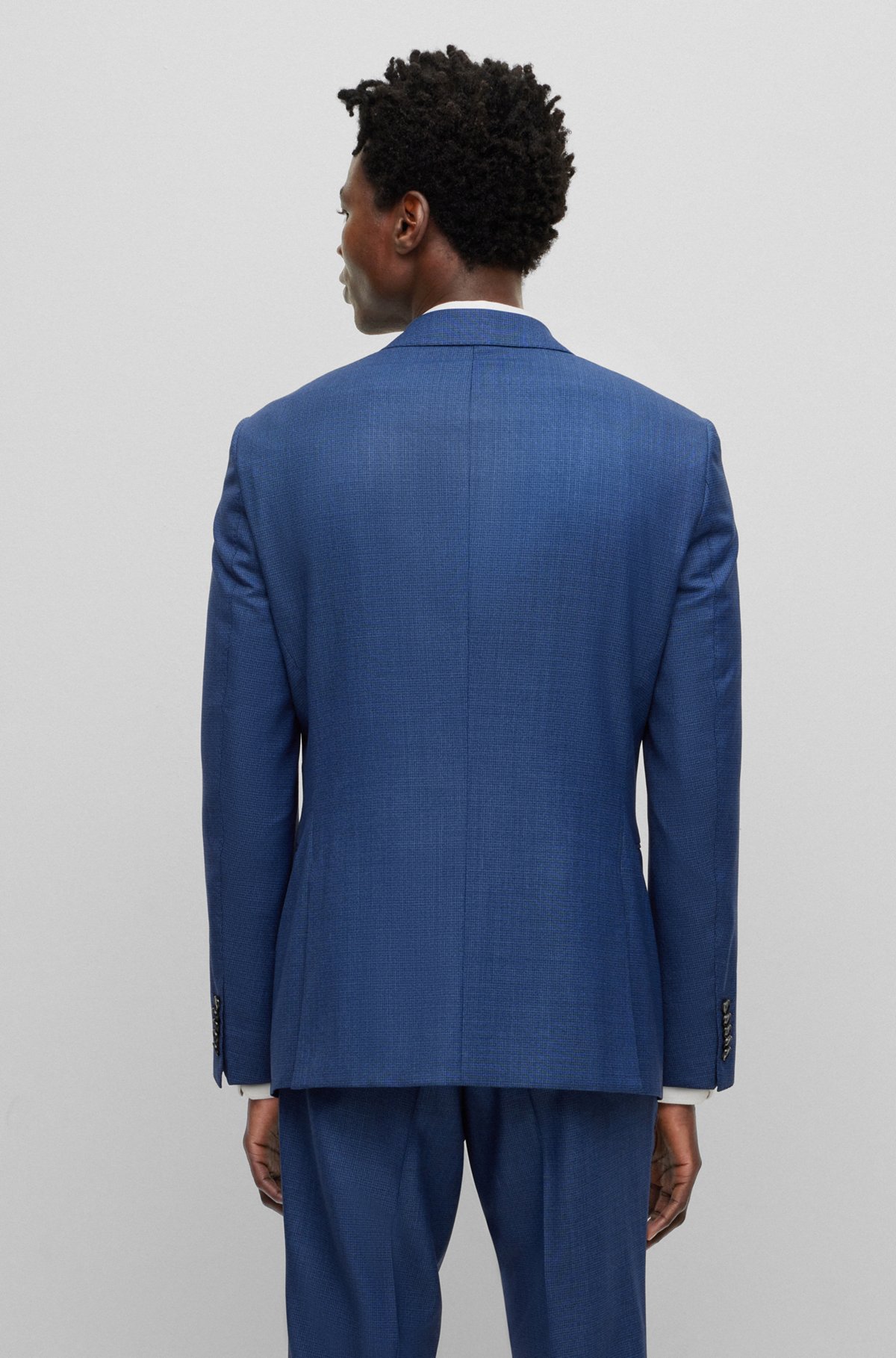 Three-piece slim-fit suit in virgin wool, Dark Blue