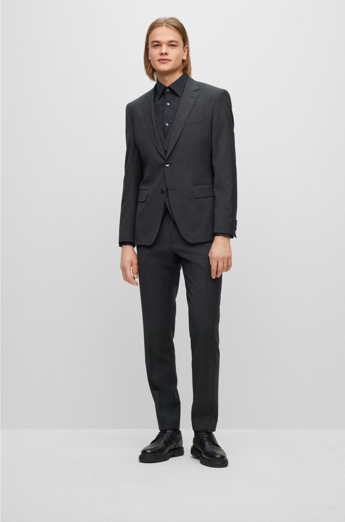 BOSS - Slim-fit three-piece suit in stretch virgin wool