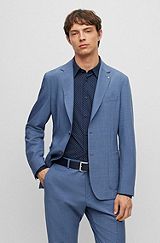 Slim-fit jacket in micro-patterned virgin wool, Light Blue