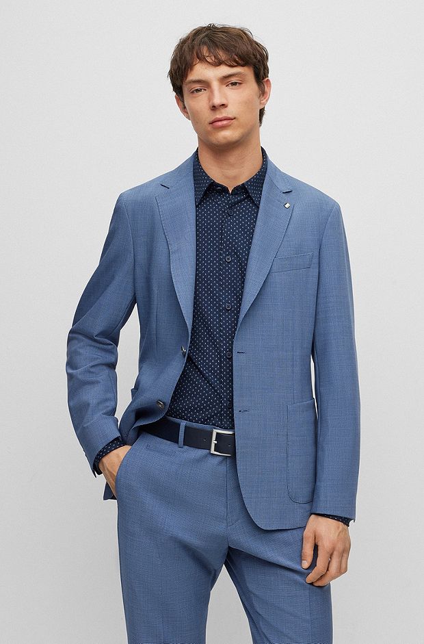 Slim-fit jacket in micro-patterned virgin wool, Light Blue