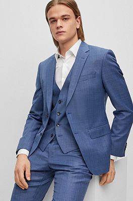 Slim fit suit in checked virgin wool serge