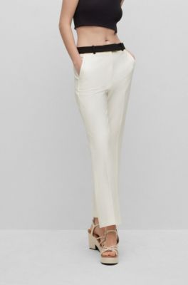 Hugo Boss Regular-fit Trousers With Cropped Bootleg Cut In White