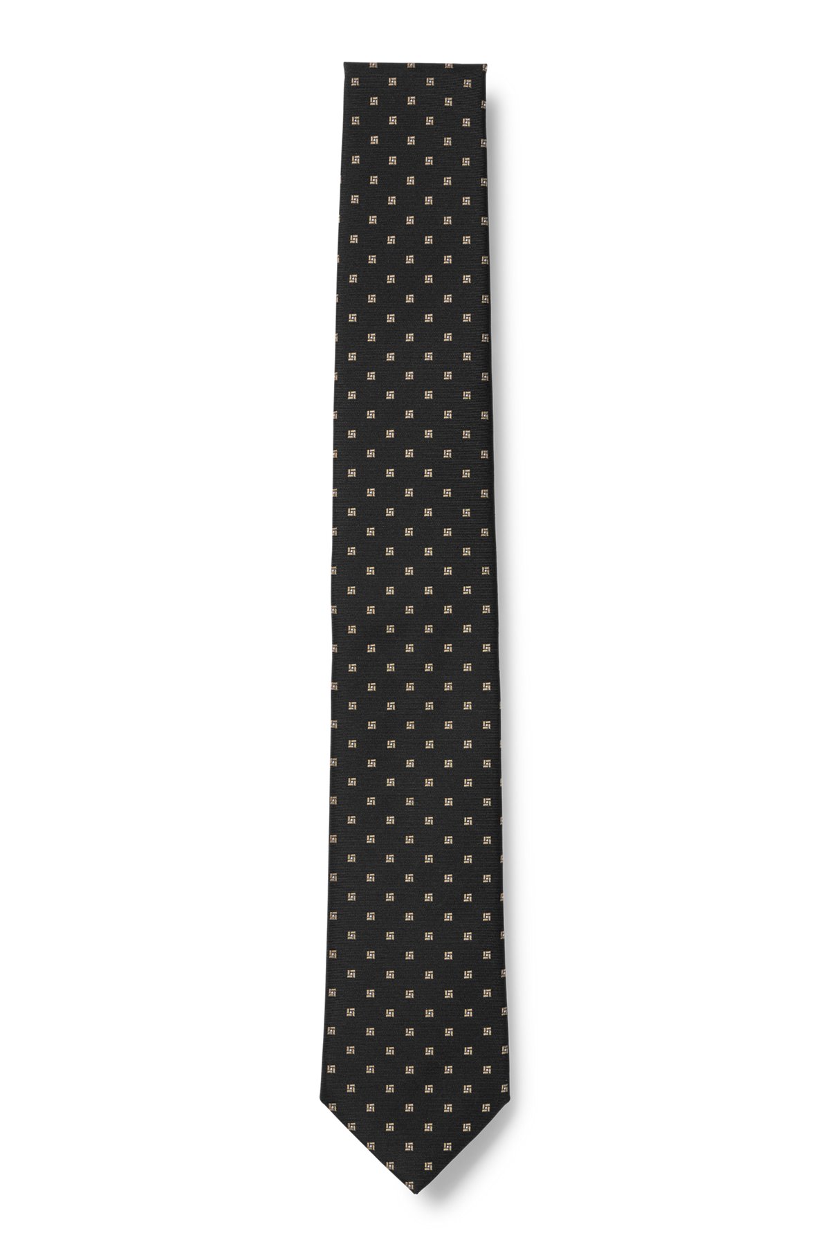 Cravate en tissu recyclé et soie avec motif, Noir