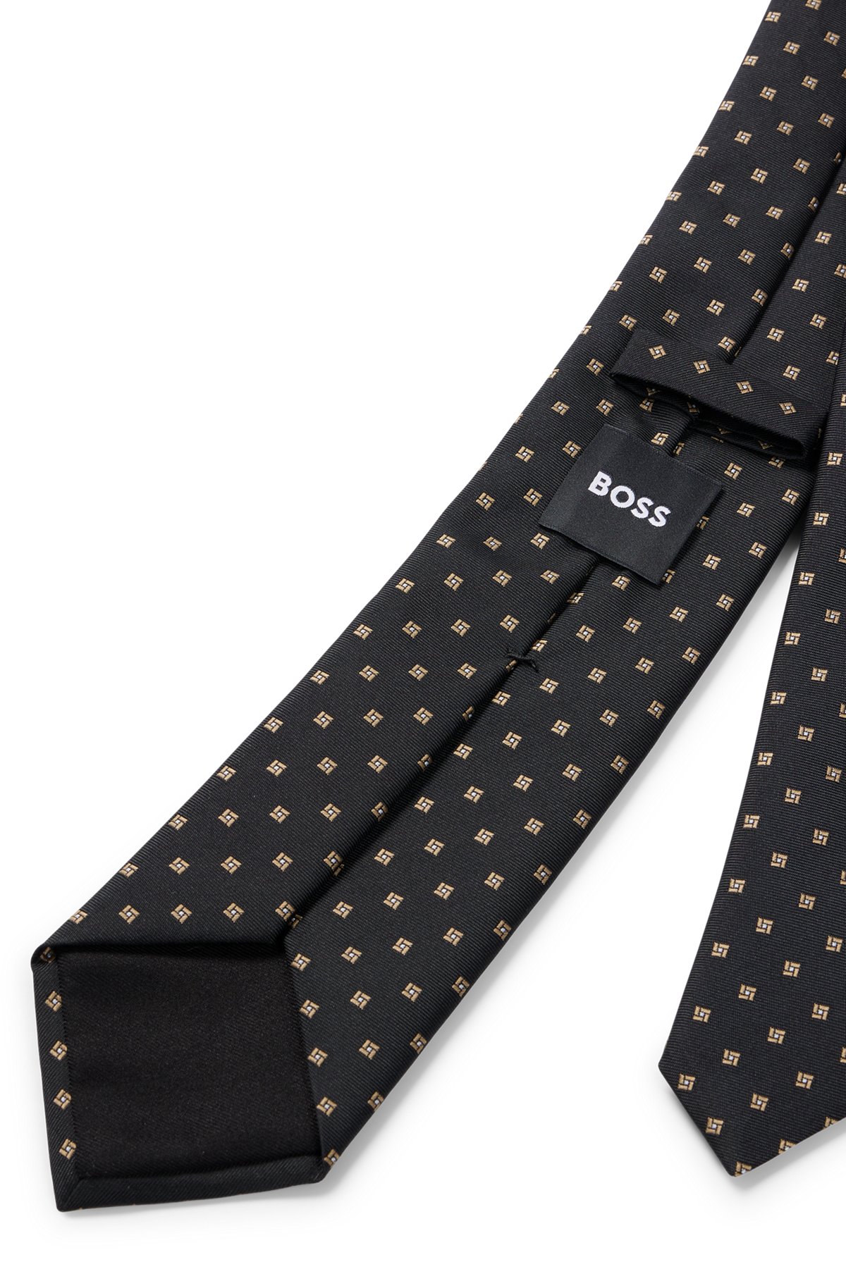 Cravate en tissu recyclé et soie avec motif, Noir