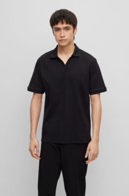 Hugo Interlock-cotton Polo Shirt With Johnny Collar In Black