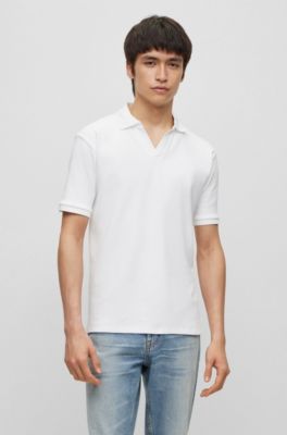 Hugo Interlock-cotton Polo Shirt With Johnny Collar In White