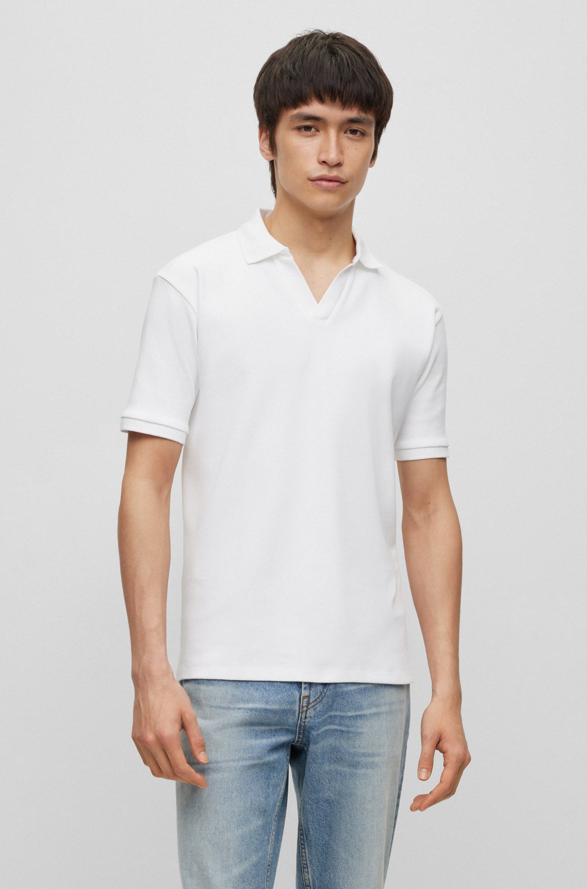 HUGO - Interlock-cotton polo shirt with johnny collar