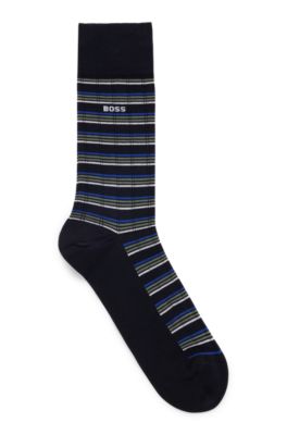 Shop Hugo Boss Regular-length Striped Socks In A Mercerized Cotton Blend In Dark Blue