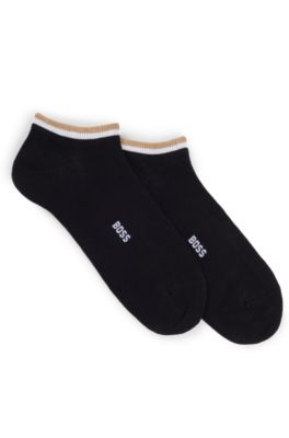Hugo Boss Two-pack Of Ankle-length Socks With Signature Stripe In Black