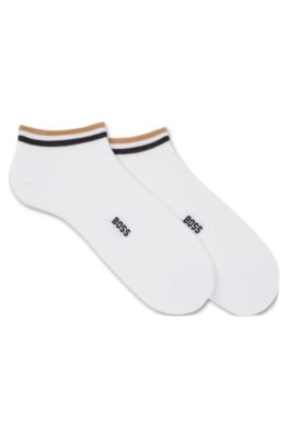 Paquete de dos pares de calcetines tobilleros con rayas de la marca en el remate, Blanco