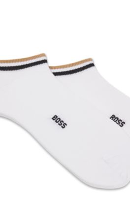 Paquete de dos pares de calcetines tobilleros con rayas de la marca en el remate, Blanco