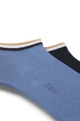 Paquete de dos pares de calcetines tobilleros con rayas de la marca en el remate, Celeste