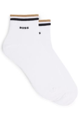Paquete de dos pares de calcetines cortos con rayas de la marca en el remate, Blanco