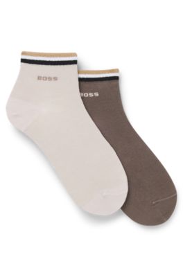 Paquete de dos pares de calcetines cortos con rayas de la marca en el remate, Beige claro
