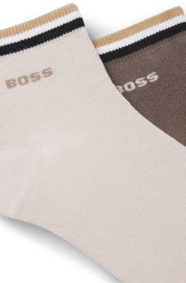Paquete de dos pares de calcetines cortos con rayas de la marca en el remate, Beige claro