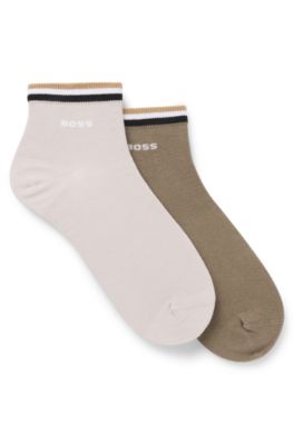 Paquete de dos pares de calcetines cortos con rayas de la marca en el remate, Beige claro