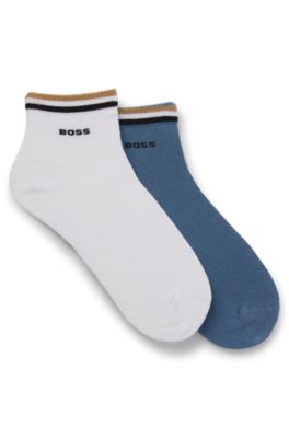 Paquete de dos pares de calcetines cortos con rayas de la marca en el remate, Azul oscuro
