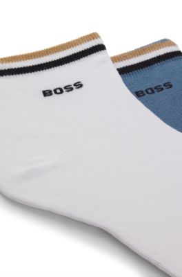 Paquete de dos pares de calcetines cortos con rayas de la marca en el remate, Azul oscuro