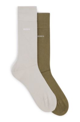 Shop Hugo Boss Two-pack Of Regular-length Socks In Stretch Yarns In Light Green