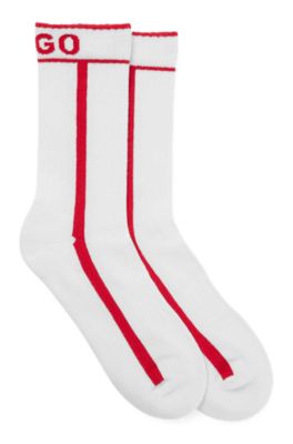 Shop Hugo Two-pack Of Ribbed Socks With Stripes And Logo In White