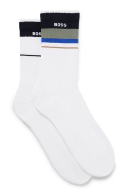 Shop Hugo Boss Two-pack Of Quarter-length Logo Socks With Stripes In White