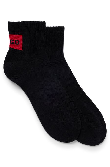 Lot de deux paires de chaussettes courtes avec étiquette logo rouge, Noir