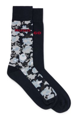 Shop Hugo Two-pack Of Regular-length Socks With Logo Details In Dark Blue