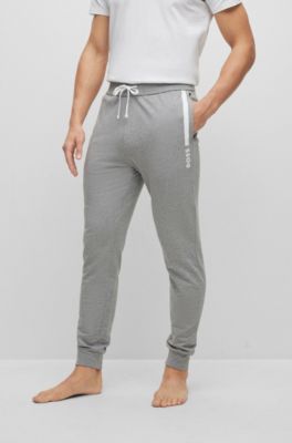 Hugo Boss Cotton-terry Tracksuit Bottoms With Stripe And Logo In Grey