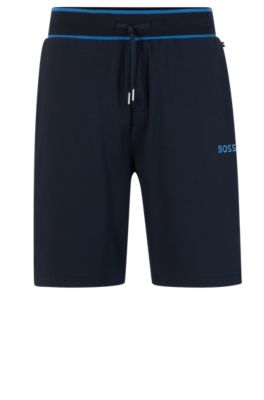 Shop Hugo Boss Embroidered-logo Loungewear Shorts In Cotton-blend Piqu In Dark Blue