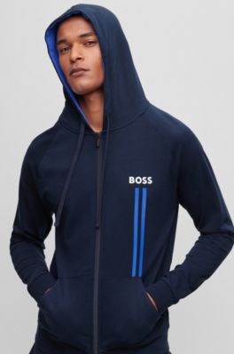 BOSS - Cotton-terry zip-up hoodie with logo and stripe prints