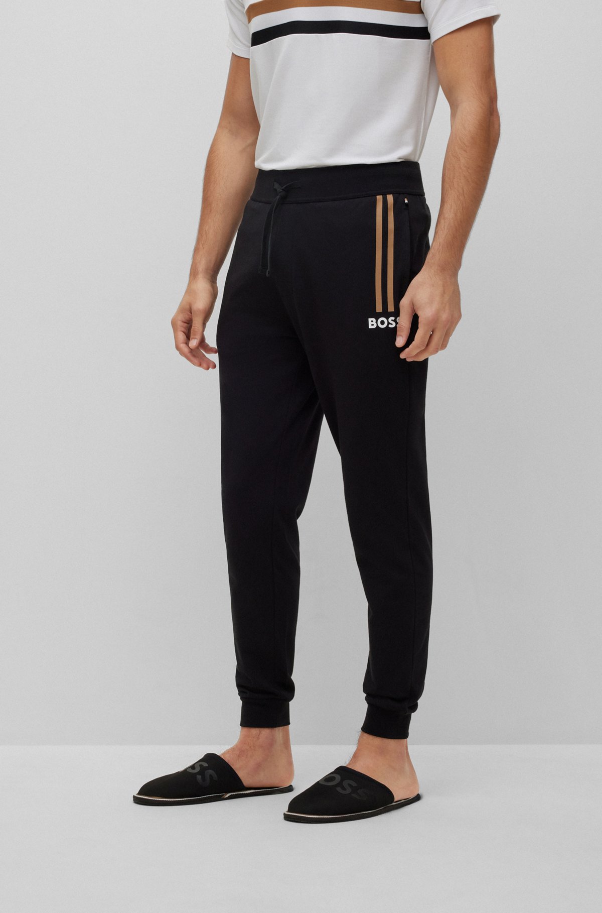 Cotton-terry tracksuit bottoms with logo and stripe prints