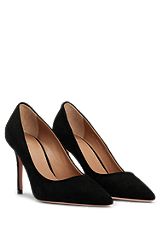 High-heeled pumps in suede with pointed toe, Black