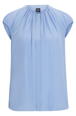 Hugo Boss Regular-fit Cap-sleeved Blouse With Gathered Details In Blue