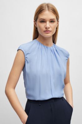BOSS - Regular-fit cap-sleeved blouse with gathered details