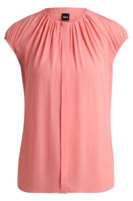 Shop Hugo Boss Regular-fit Cap-sleeved Blouse With Gathered Details In Light Purple