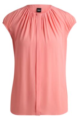 Hugo Boss Regular-fit Cap-sleeved Blouse With Gathered Details In Light Purple