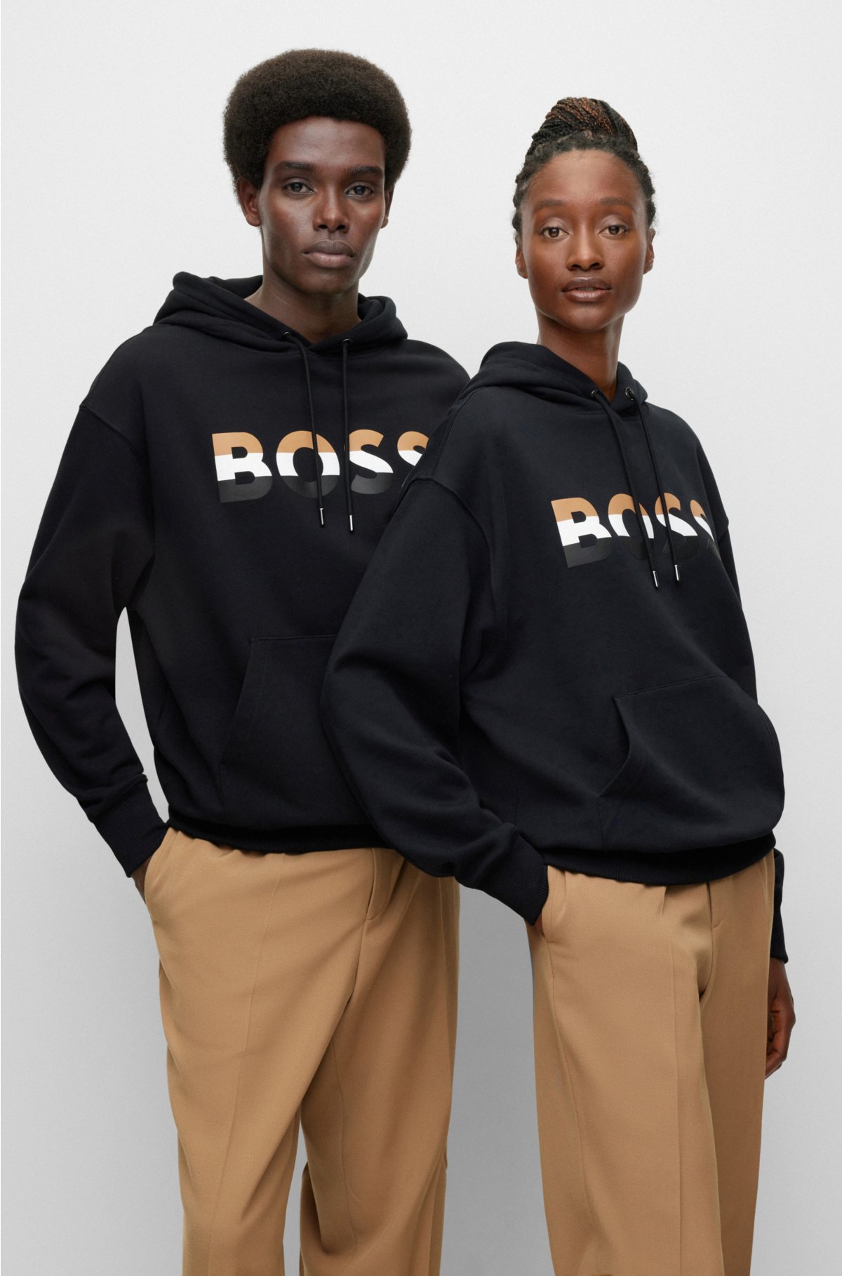 BOSS - Cotton-blend relaxed-fit hoodie with printed logo