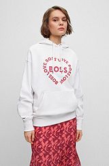 Cotton-terry hoodie with Valentine's Day artwork, White