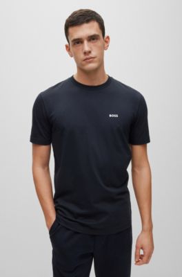 Hugo Boss Stretch-cotton Regular-fit T-shirt With Contrast Logo In Dark Blue