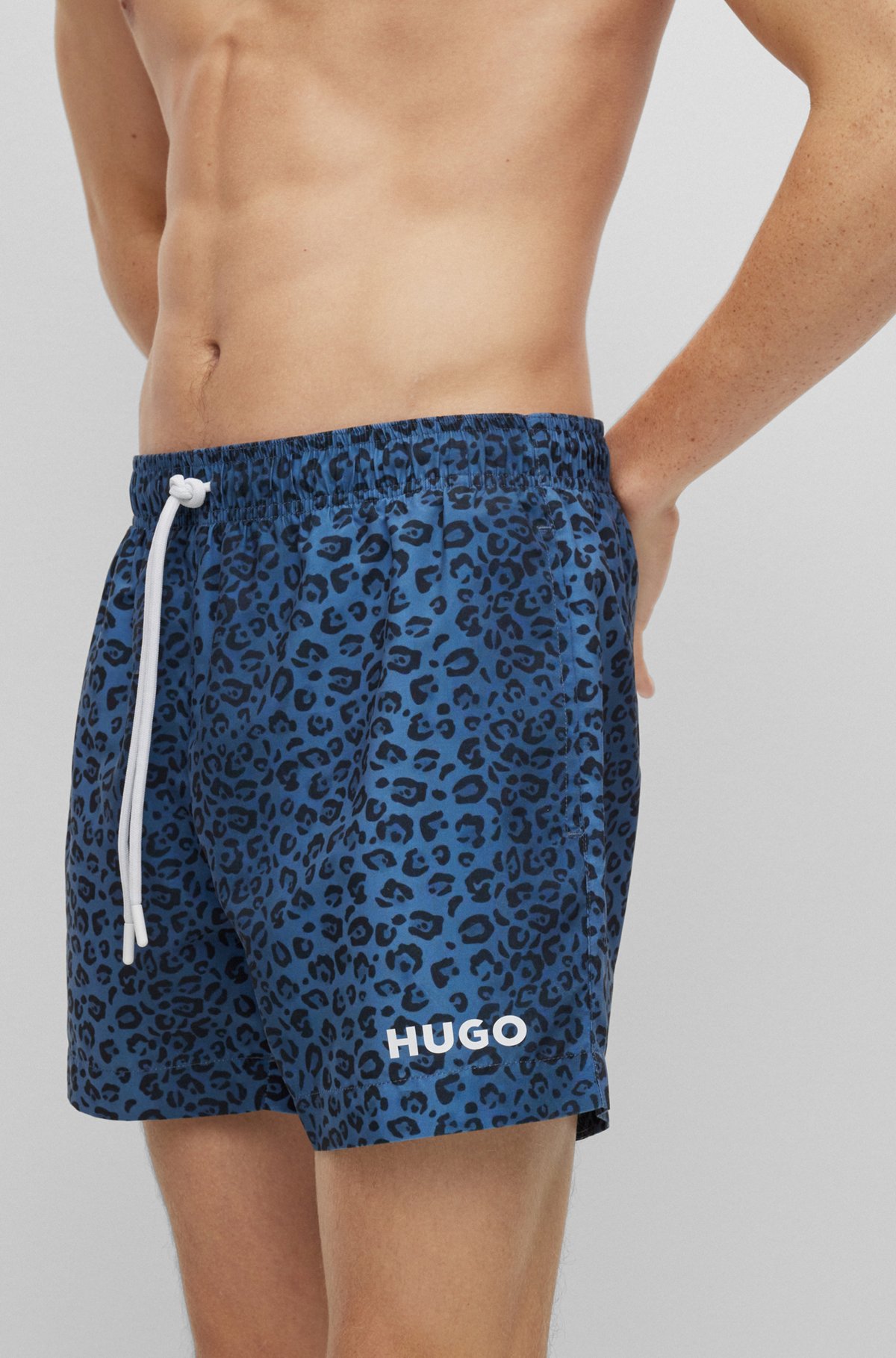 Quick-dry animal-print swim shorts, Dark Blue