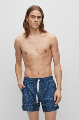 Hugo Boss Quick-dry Animal-print Swim Shorts In Dark Blue