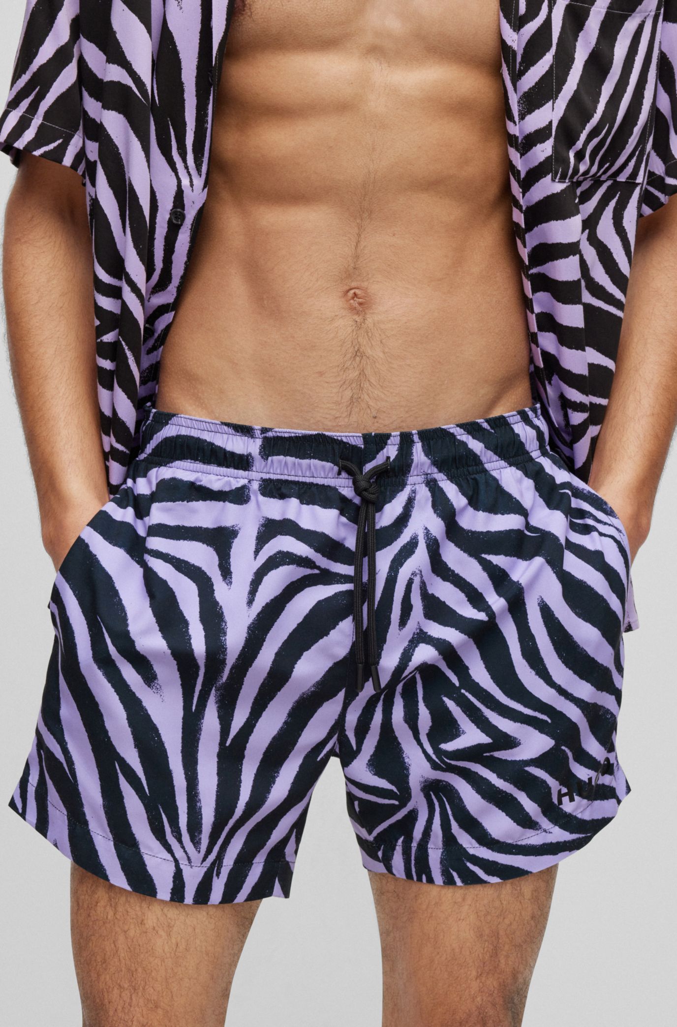 HUGO - Quick-dry animal-print swim shorts